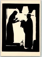 sign. Walter, Matthias Bild Nr. 47 Der heilige Vinzenz von Paul bringt der heiligen Louise von Marillac ein Findelkind Scherenschnitt Künstlerkarte