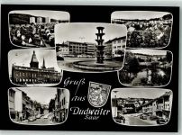 66111 W6600 Dudweiler , Saar Foto AK Rathaus Stadtbrunnen Neubausiedlung Hochhäuser Weiher