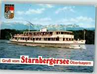 W8130 Starnberg Fahrgastschiff MS Bayern auf dem Starnberger See vor Alpenpanorama Ort lt. Fotograf Wörsching Binnenschiff Foto AK