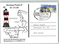 W2850 Bremerhaven Leuchtturm Roter Sand Ort lt. Stempel Nordsee-Posta VI Leuchtturm 1986 Sonderstempel