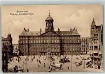 1001 Amsterdam Foto AK Denkmal Straßenbahn Schloss Königl. Palais