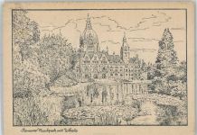 W3000 Hannover Maschpark Rathaus Radierung Künstlerkarte