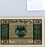 Arys Orzysz Notgeldschein 25 Pfennig