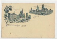 Köln, Lithographie mit Actiengesellschaft Hotel du Nord und Blick auf den Dom. ungelaufen frühe Karte, da Anschriftseite noch ungeteilt. Ecken mit Albumabdrücken, sonst gut erhalten