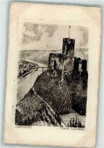W5550 Bernkastel Ruine Landshut Radierung 1921 Künstlerkarte