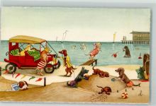 Hunde Dakel am Strand sign. R AK Tier, vermenschlicht