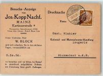 55116 W6500 Mainz a Rhein Gebrauchsspuren Besuchs Anzeige von Jos. Kopp Nachf. für Vertreter Herr W. Block