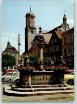 82362 W8120 Weilheim i. OB Foto AK Marienplatz Brunnen Auto VW Käfer