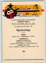 Monte Rosa Mittelmeer-Reise 1931 Sonnabend 28. März Speisekarte