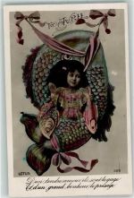 1 April Mädchen Fische Spruch Motiv Frankreich 1909