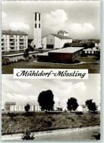 84453 W8260 Mößling Foto AK Kirche Schule