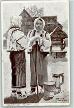 Galizische Frauen sign.Franz Schmidt Feldpost III Batallion 10 Kompanie Tracht Polen 1918 Künstlerkarte
