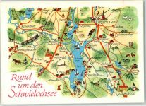 15868 O1232 Lieberose - Landkarte Rund um den Schwielochsee Zeichnung Wohlgemuth