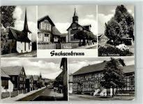98678 O6124 Sachsenbrunn - Kirche Schule Alte Tanzlinde Gasthaus zum Lindenbaum