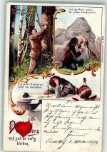 Poesie Spruch Lithographie Tintenfass 1899 Gebrauchsspuren