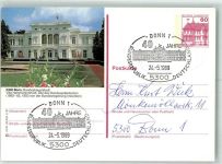 53111 W5300 Bonn Ganzsache Ganzsache Bundeshauptstadt Villa Hammerschmidt Sitz des Bundespräsidenten Fahne Blumen Sonderstempel 40 Jahre Bundesrepublik