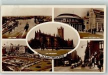 Manchester Foto AK Cathedral Kanal Library and Town Hall Picadilly Deansgate