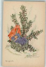 Schwarz-Torinus Nr. 1001 Baby im Bollerwagen Pflanzen Blumen Künstler S