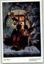 Weihnachten Engel musizieren vor dem erleuchtetem Fenster Riss, Th. Künstlerkarte