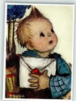 Kleines Kind mit einem Liebesbrief Verlag Josef Müller Nr. 14829 Hummel Künstlerkarte