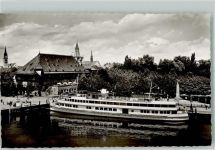 78462 W7750 Konstanz Foto AK Hafen Dampfschiff Konzil Denkmal