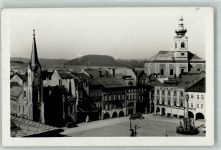 Trutnov Trautenau 1935 Foto AK Kirche Denkmal Säule Geschäft
