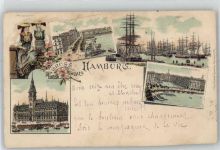 20095 W2000 Hamburg 1897 Lithographie Jungfernstieg Hafen Arkaden Rathaus Vierländerin Tracht