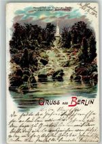 10115 W1000 Kreuzberg 1902 Gebrauchsspuren Wasserfall Victoria Park elektriche Beleuchtung Gruss Lithographie