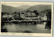38871 O3705 Ilsenburg 1942 Foto AK Forellenteich mit Brocken im Hintergrund Verlag Erich Hartmann