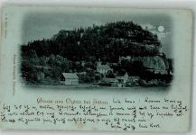 02797 O8806 Kurort Oybin Mondschein Berg Oybin mit Ruinen Burg und Kloster Oybin bei Nacht