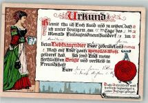 W8000 München sign. Link Urkunde über den Genuss des Liebfrauenbieres von Hacker-Bräu Brauerei 1914 Gebrauchsspuren