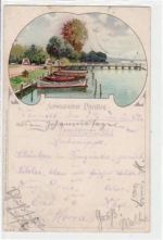 Berlin Zehlendorf, Wannsee, Lithographie, Speisekarte mit Schwedischer Pavillon gelaufen von 1905. Leichter Stempeldurchdruck, leicht stockfleckig, sonst gut erhalten