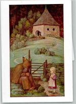 Der Einsiedler und das Kind Christliche Kunst AK Schiestl