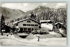 83727 W8162 Spitzingsee Foto AK Gasthaus Cafe Wurzhütte Hüttenstempel Winter Schnee Autos Ski