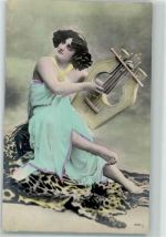 Frau Leopardenfell Leier handcoloriert AK Harfe Foto AK