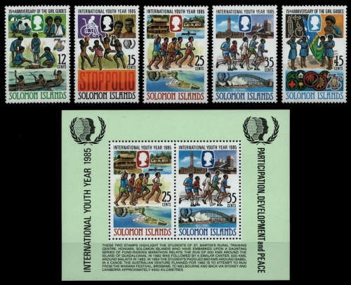 Salomoninseln 1985 - Mi-Nr. 557-561 & Block 17 ** - MNH - Pfadfinder / Scouts