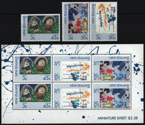 Neuseeland 1986 - Mi-Nr. 968-970 ** - MNH - Satz & KLB - Kinderzeichnungen
