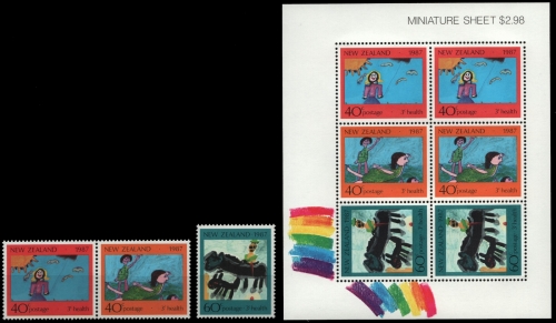 Neuseeland 1987 - Mi-Nr. 1000-1002 ** - MNH - Satz & KLB - Kindergemälde