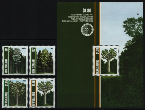 Neuseeland 1989 - Mi-Nr. 1077-1080 & Block 17 ** - MNH - Bäume / Trees