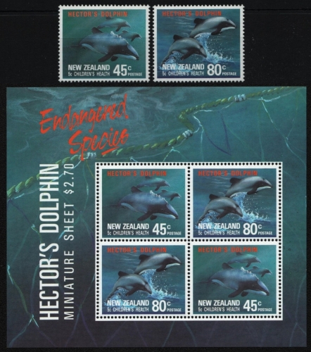 Neuseeland 1991 - Mi-Nr. 1195-1196 & Block 28 ** - MNH - Delphine / Dolphins