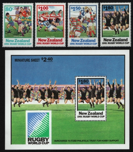 Neuseeland 1991 - Mi-Nr. 1197-1200 & Block 29 ** - MNH - Rugby