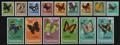Tansania 1973 - Mi-Nr. 35-49 ** - MNH - Schmetterlinge / Butterflies (I)