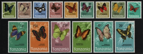 Tansania 1973 - Mi-Nr. 35-49 ** - MNH - Schmetterlinge / Butterflies (III)