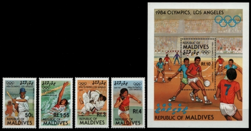 Malediven 1984 - Mi-Nr. 1036-1039 & Block 94 ** - MNH - Olympia Los Angeles