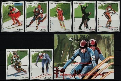 Nicaragua 1989 - Mi-Nr. 2951-2957 & Block 185 ** - MNH - Olympia Albertville
