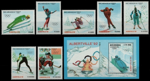 Nicaragua 1990 - Mi-Nr. 3008-3014 & Block 192 ** - MNH - Olympia Albertville