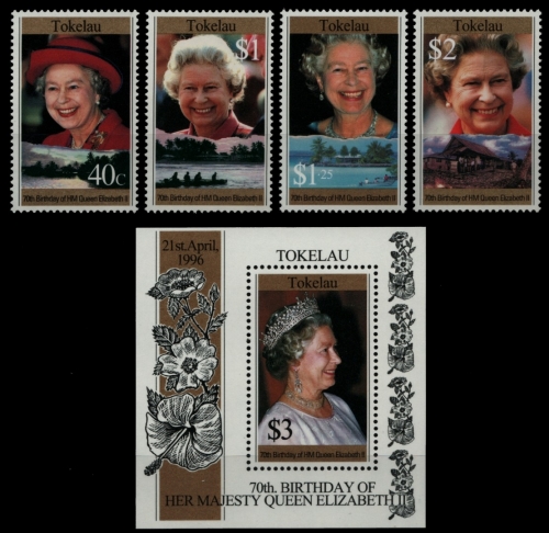 Tokelau 1996 - Mi-Nr. 229-232 & Block 8 ** - MNH - 70. Geburtstag der Queen