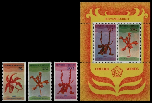 Indonesien 1980 - Mi-Nr. 994-996 & Block 38 ** - MNH - Orchideen / Orchids