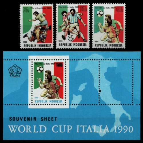 Indonesien 1990 - Mi-Nr. 1353-1355 & Block 76 ** - MNH - Fußball / Soccer