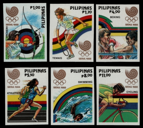 Philippinen 1988 - Mi-Nr. 1884-1889 B ** - MNH - ungez. / imp - Olympia Seoul